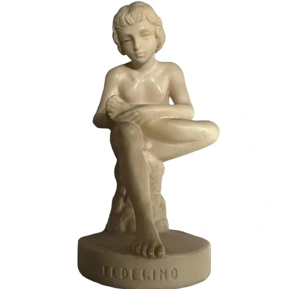 Vintage‎ Fedelino Boy On Tree Stump Removing Thorn - Picture 1 of 4